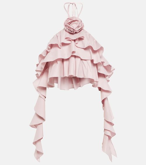 Ruffled cotton-blend cropped top