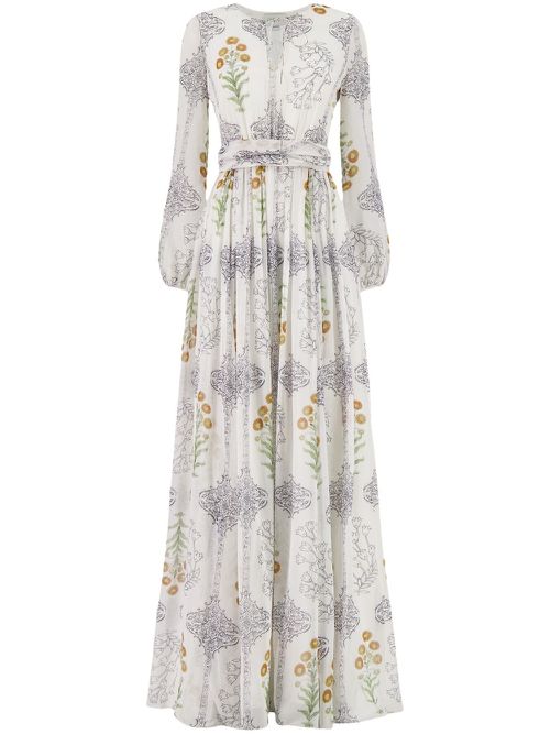 Floral-print silk maxi dress - White