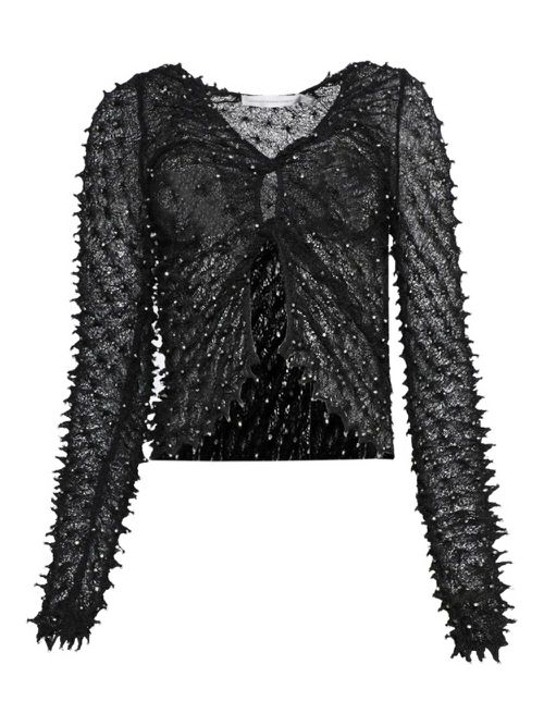 Shibori crystal-embellished open-twist top - Black