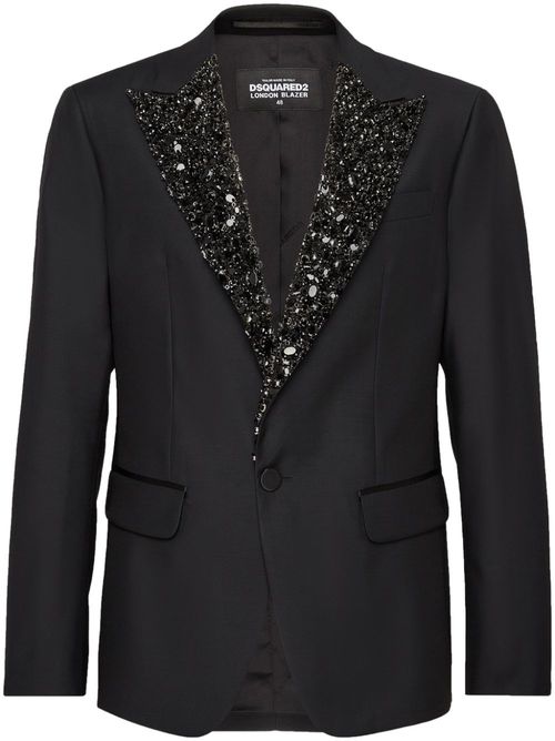 Sequin-lapel single-breasted blazer - Black