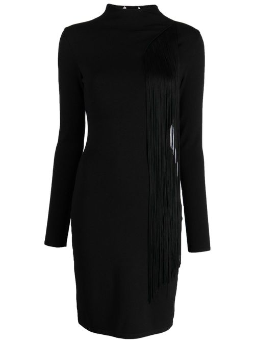 Asymmetric fringed knitted dress - Black