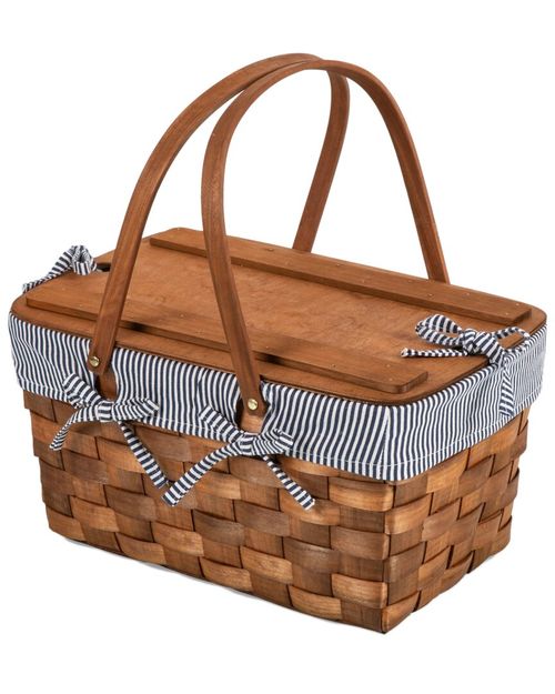 Dnu Kansas Stripe Handwoven Wood Picnic Basket