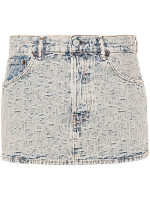 Monogram-jacquard low-rise denim skirt - Blue