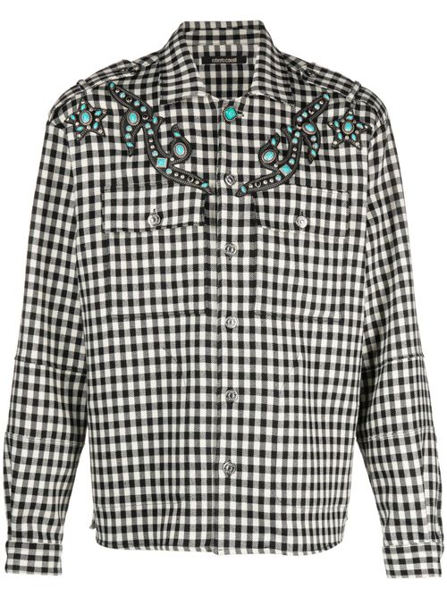 Studded gingham wool-blend shirt - Black