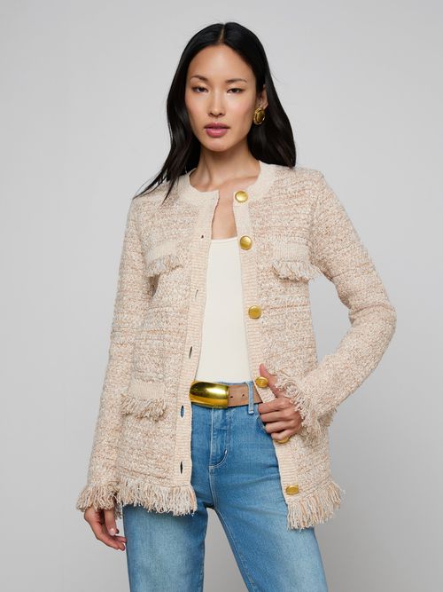 Kastoria Fringe Cardigan In Natural Multi Boucle