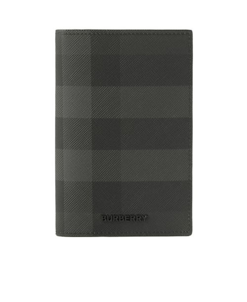 Check-pattern leather passport holder