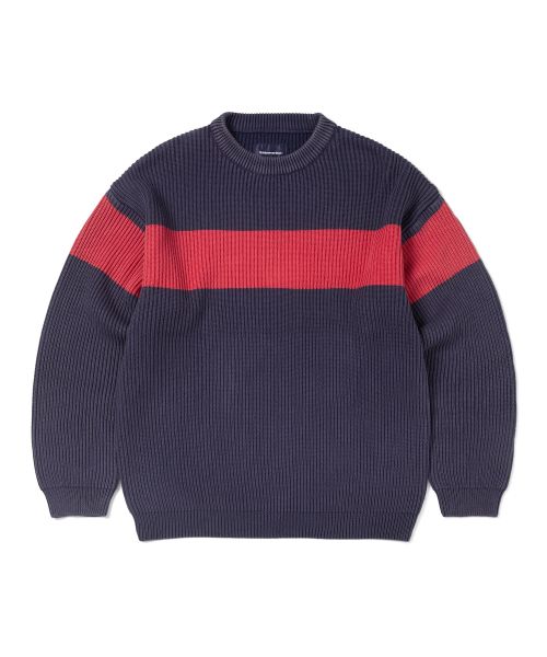 Washed Block Knit Sweater Navy