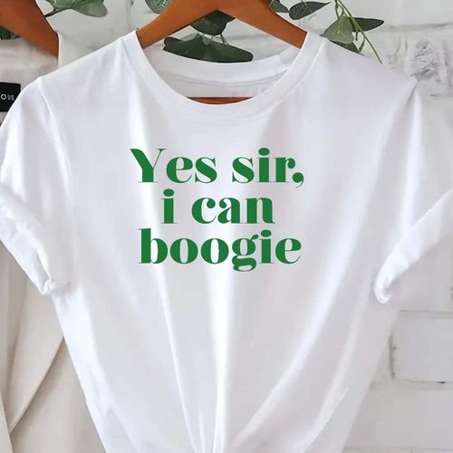 TEMU Women's Funny T-shirt - "yes Sir, I Can " White Tee - Soft Everyday Casual Top For Parties, Dance Classes & Everyday Outfits - Machine Washable
