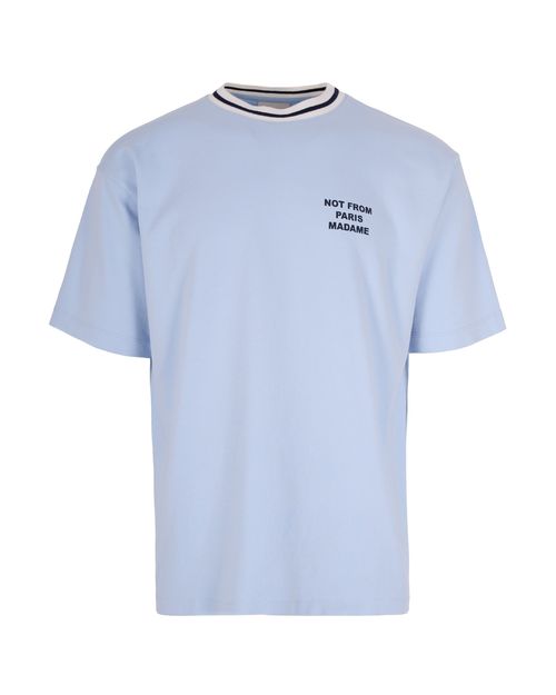 Text-Print Crew Neck T-Shirt — Light Blue