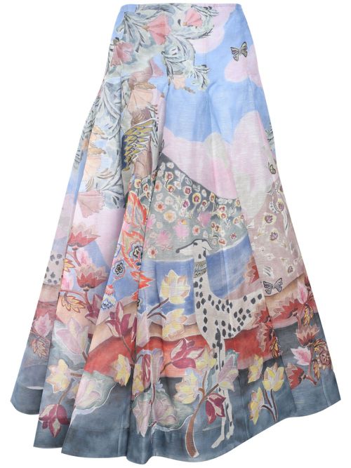 Illustration-print pleated skirt - Pink