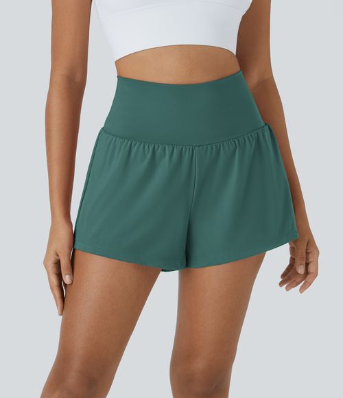 SoftlyZero™ Airy Super High Waisted Cool Touch Yoga Shorts with Pockets Gym Short - Blue Spruce