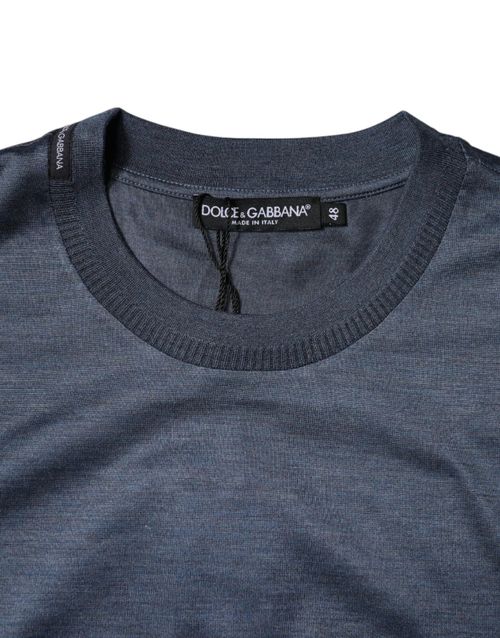Silk Crew Neck T-Shirt — Blue