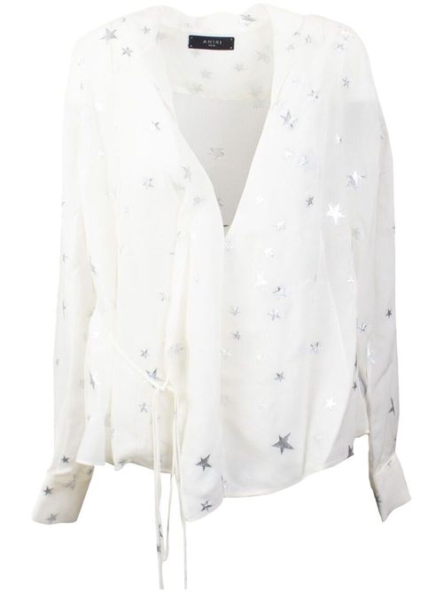 AMIRI star-print wrap blouse - White