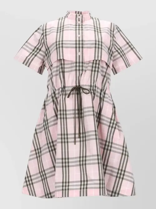 Burberry - short sleeve dress checked pattern drawstring waist