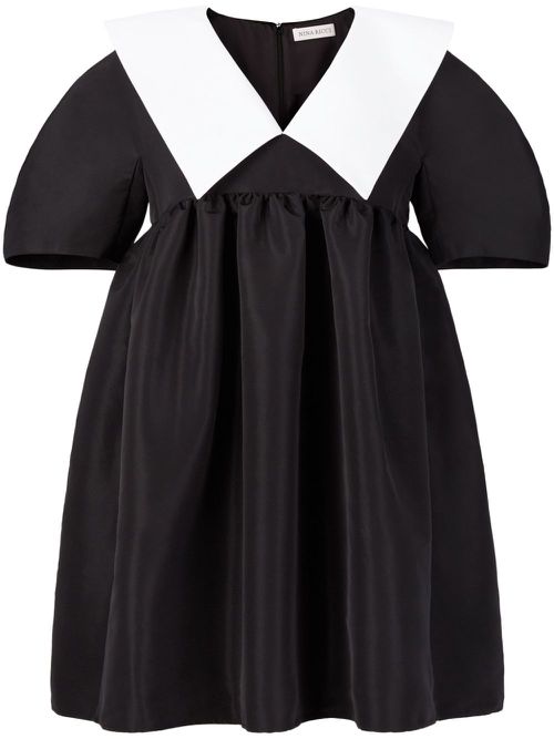 Contrasting-collar taffeta babydoll dress - Black