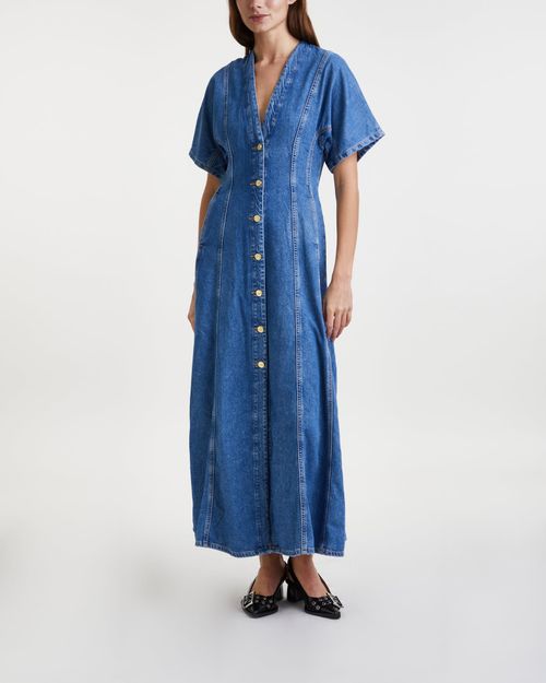 Ganni Dress Future Denim Maxi Mid blue