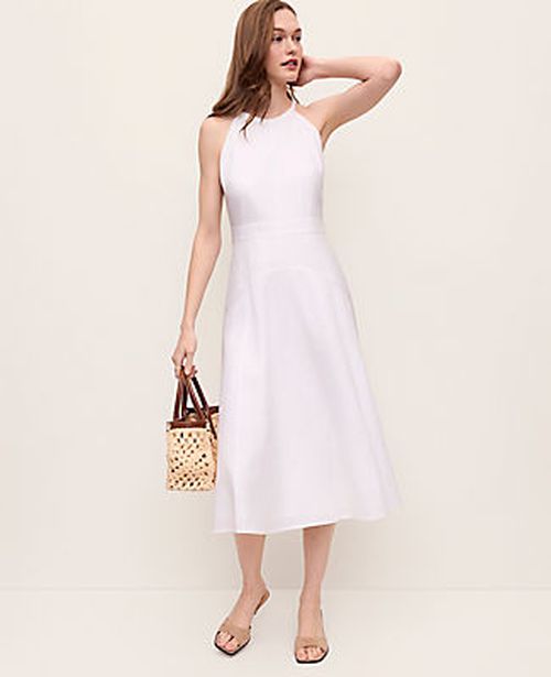 Ann Taylor Halter Flare Midi Dress in Linen Blend