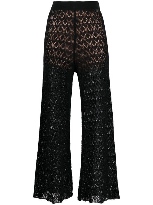 Open-knit flared cropped trousers - Black