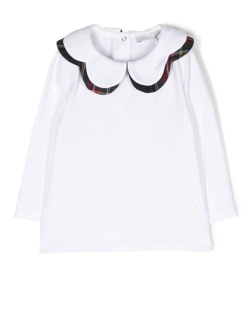 Tartan-trim bib-collar blouse - White