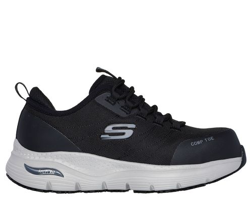 Skechers Women's Work Slip-Resistant: Arch Fit - Ebinal Sneaker in Black/Gray, 3 | Textile/Synthetic