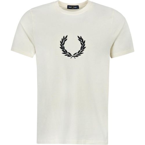 Fred Perry Mens Textured Laurel Wreath T-Shirt Ecru - Cream Cotton - Mediu
