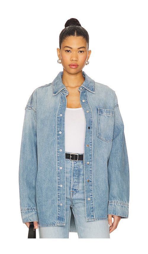 GRLFRND Donna Shirt in La Brea Ave - Blue. M/L also in
