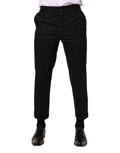 Pinstriped Virgin Wool Trousers — Black