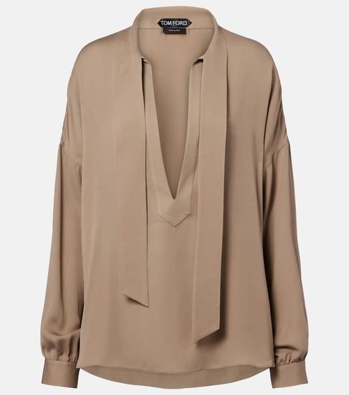 Tie-neck silk georgette blouse