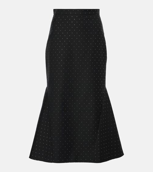 Polka-dot cotton and wool lamé midi skirt