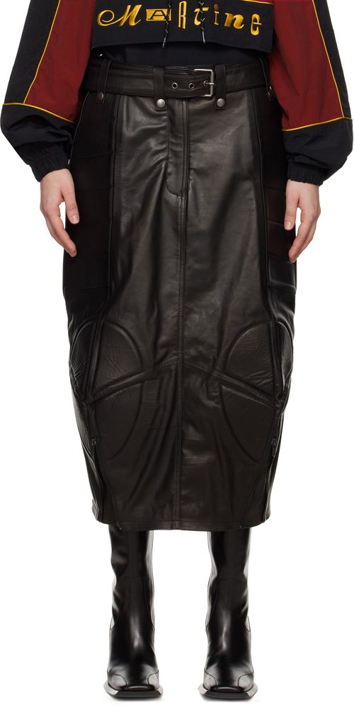 Martine Rose Black Biker Leather Midi Skirt