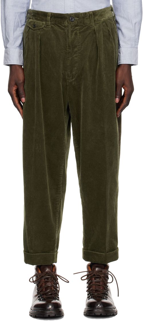 BEAMS PLUS Khaki 2 Pleats Corduroy Trousers