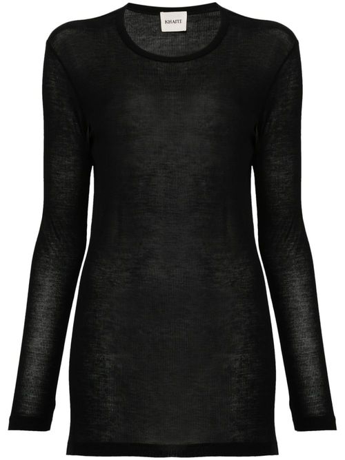 Ribbed long-sleeve top - Black