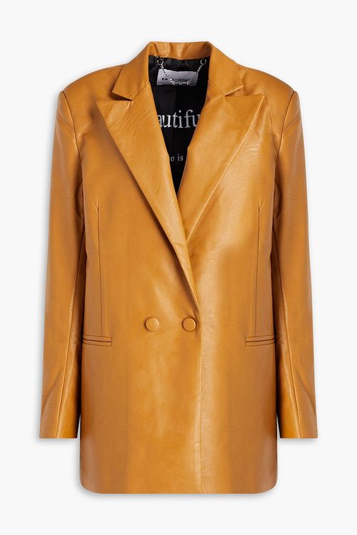 Double-breasted faux leather blazer