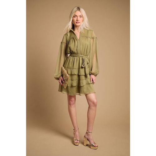 Oasis Women's Contrast Tiered Mini Dress in Olive