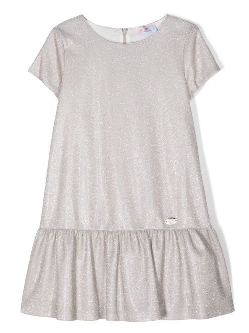 Logo-plaque lurex flared dress - Gold
