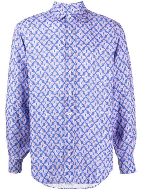 Graphic-print linen shirt - Blue