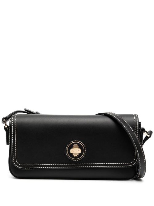 Contrast-stitching leather cross body bag - Black
