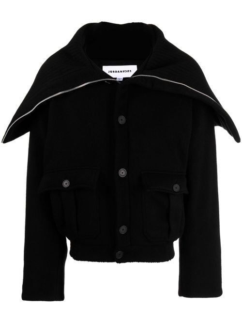 Long-collar buttoned jacket - Black