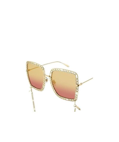 Chain-trimmed square-frame sunglasses