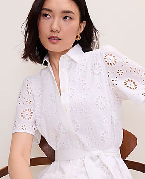 Ann Taylor Petite Eyelet Collared Midi Shirtdress