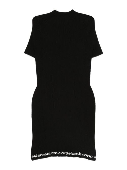 Black Knitted Dress With Logo Hem