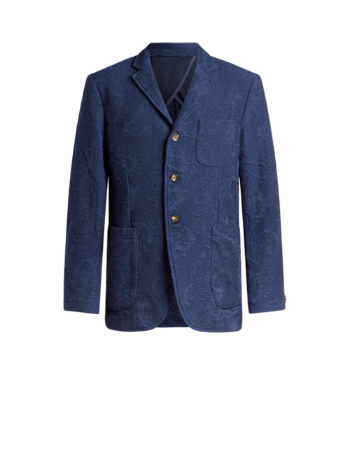 Knit Single-breasted Cotton Jacquard Jacket With Leafy Motif