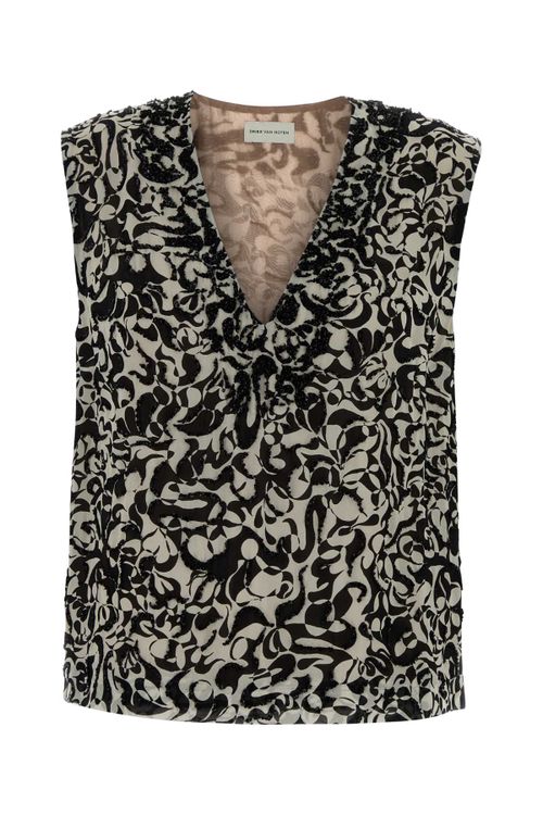 Printed Crepe Blouse — Black