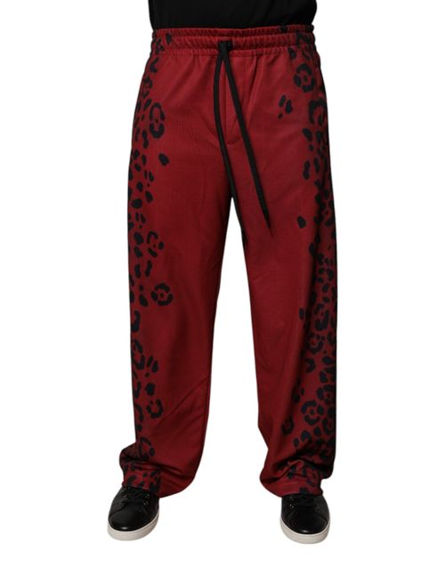 Leopard-Print Polyester Joggers — Red