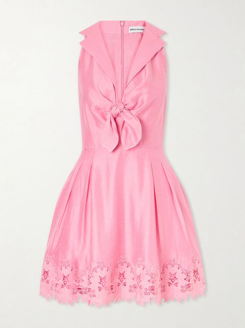 Petalite Knotted Broderie Anglaise-trimmed Poplin Mini Dress