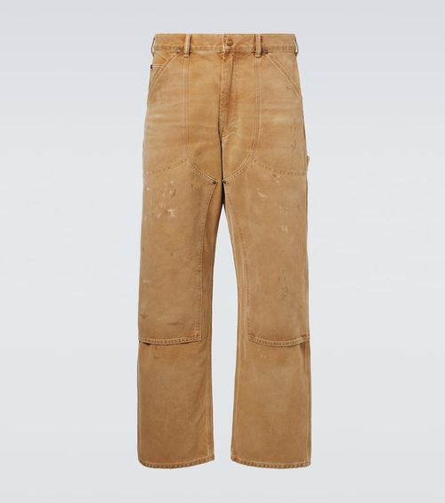 Distressed cotton canvas straight pants