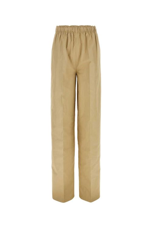 Wide-Leg Cotton Trousers — Beige