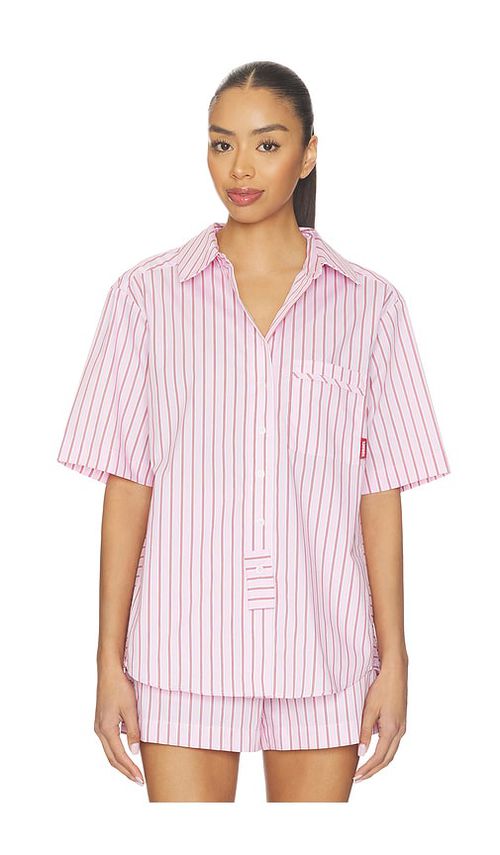 Hommey Stripe Pajama Short Sleeve Shirt in Pink. - M also in L, S, XL