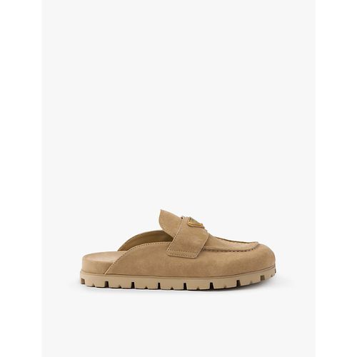 Womens Neutral Brand-plaque Suede Mules