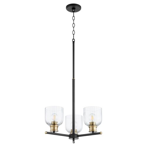 Monarch 3-Light Chandelier in Textured Black w with Aged Bra
